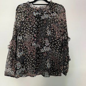 LOFT Floral Ruffle Detail Blouse - Size XL